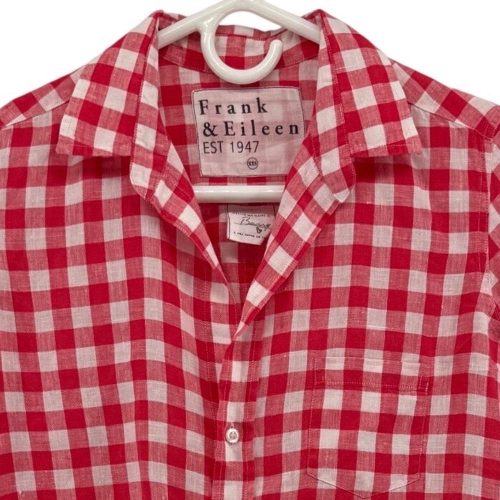 Frank & Eileen Barry Red White Gingham Linen Button Up Shirt XXS Italy Fabric